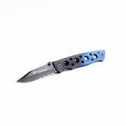 Navaja plegable Smith & Wesson CK111S, mango de aluminio azul y negro, hoja de acero 7Cr17 (56–58 HRC)