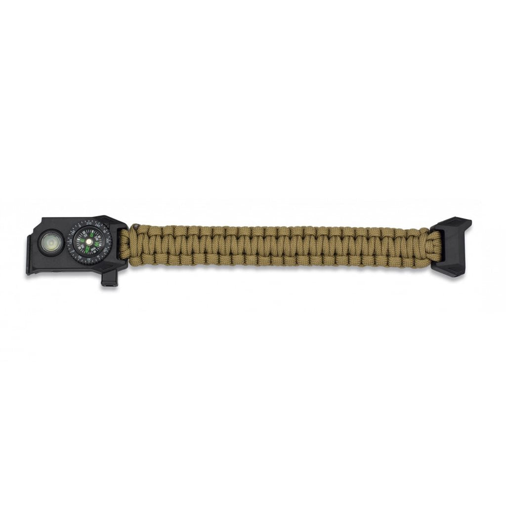 Pulsera paracord Coyote con brújula, silbato, linterna y pedernal, 24,5 cm, 41 g