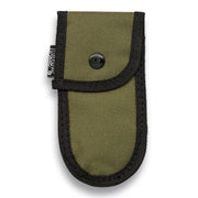 Funda BARBARIC verde para navaja cerrada, nylon resistente con cierre de solapa y botón, 13 x 6 cm