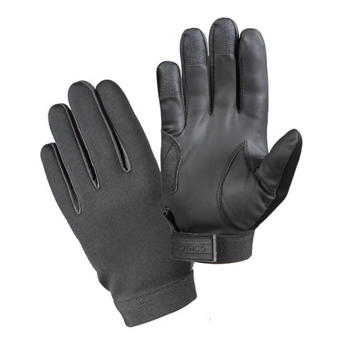 Guantes tácticos de neopreno negros, palma en piel sintética y cierre de velcro