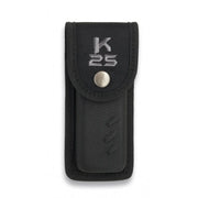 Funda K25 negra para navaja plegable, solapa con botón a presión, dimensiones interiores 10,9 x 4,3 x 1,9 cm