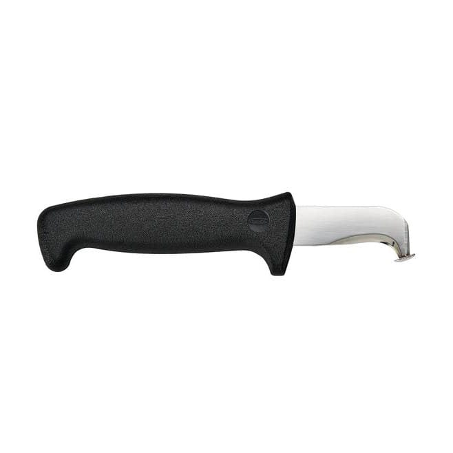 Cuchillo para cable NH-1, hoja acero inoxidable 420 (60 mm), mango plastico negro y funda PVC