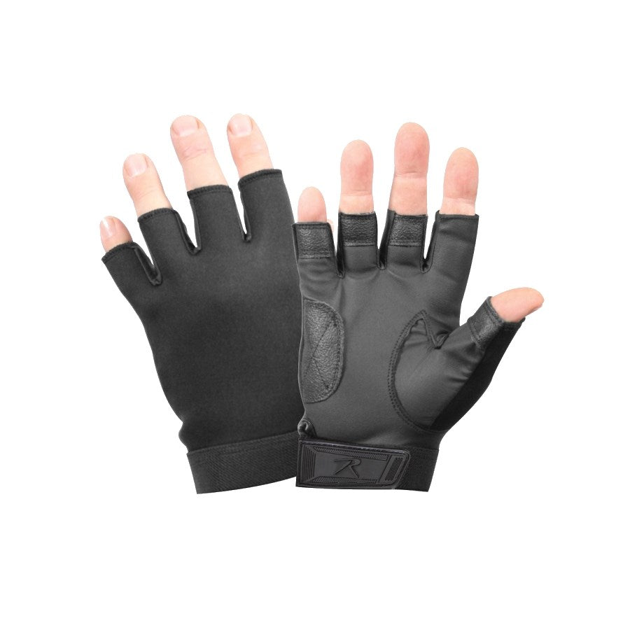 Guantes neopreno sin dedos negros Rothco, palma de piel sintética y dorso de nylon elástico