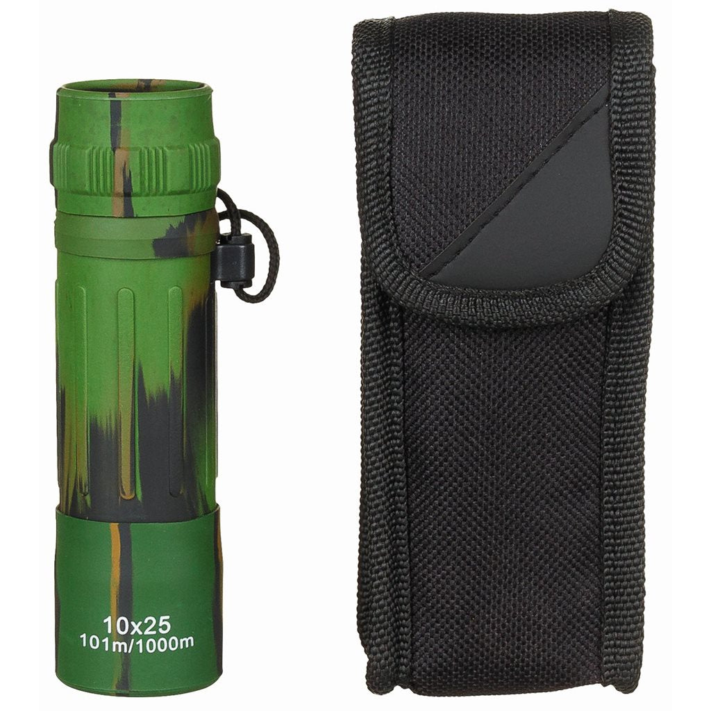 Monocular MFH 10x25 WOODLAND con funda de nylon