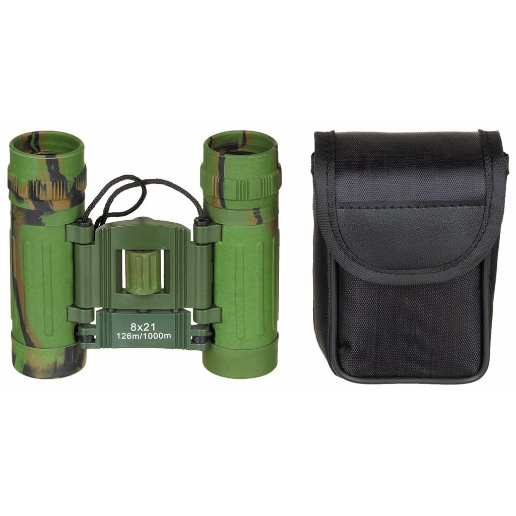 Binoculares plegables MFH 8x21 woodland con funda de nylon