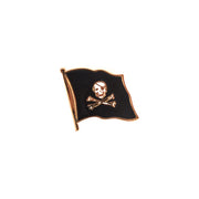 Insignia pirata metálica lacada con calavera y bandera ondeante 1,5 x 1,5 cm