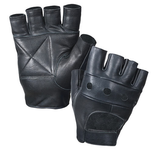 Par de guantes de cuero sin dedos Biker negros (3498)