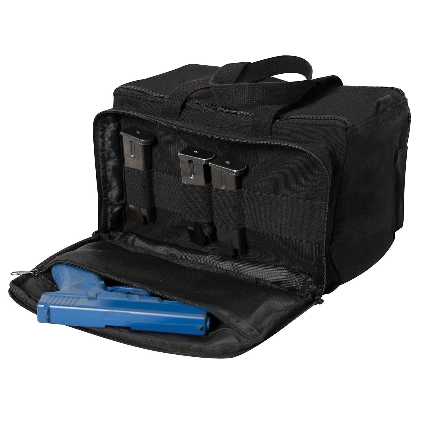 Bolsa SHOOTING RANGE negra para arma corta con bolsillo y ojales para cargadores