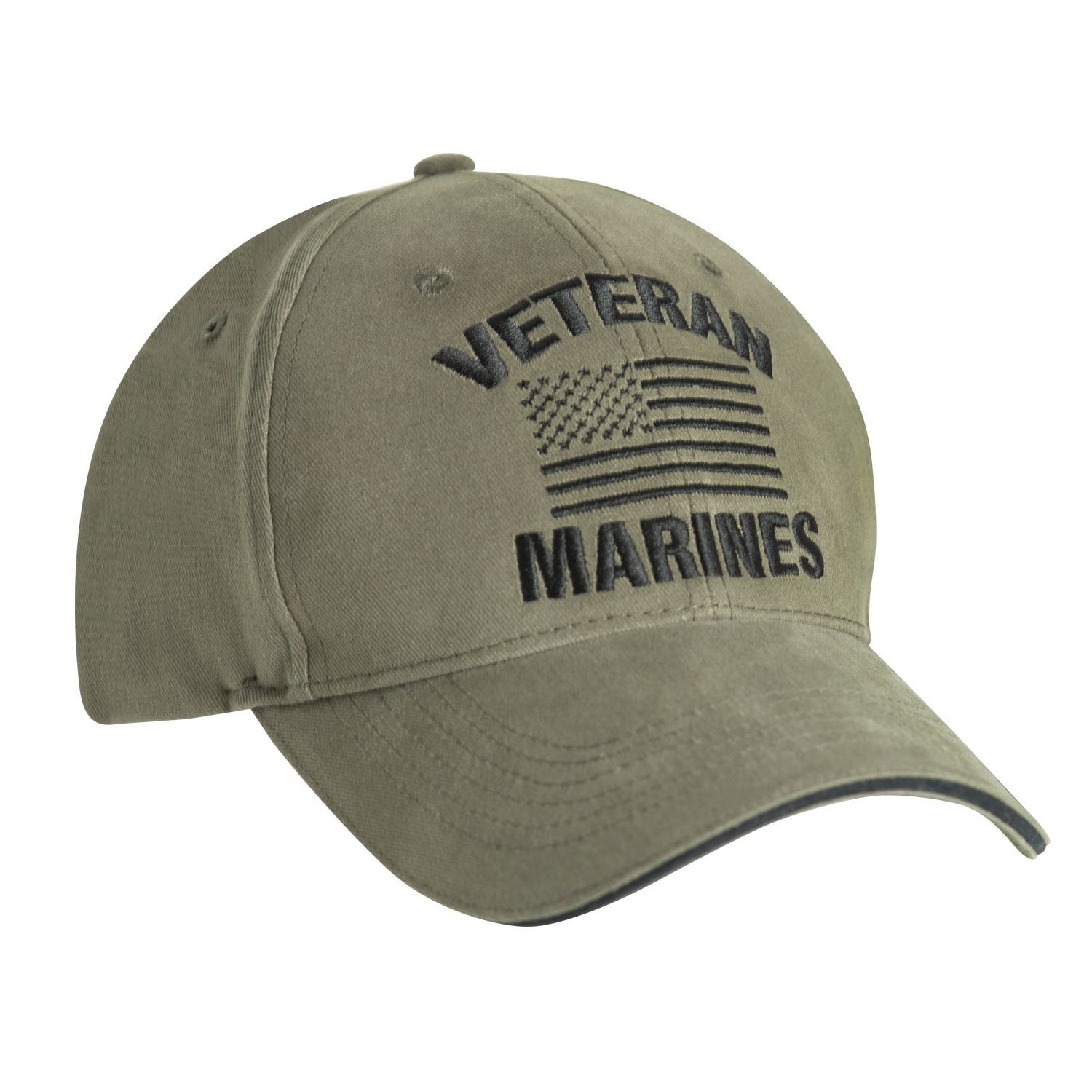 Gorra Vintage VETERAN MARINES verde con bandera de EE. UU.