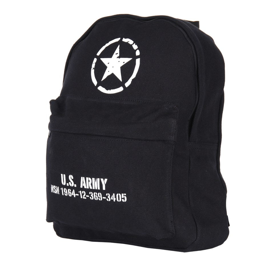 Mochila infantil negra de lona con estampado U.S. Army