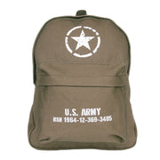 Mochila infantil U.S. Army de lona negra con estampado, bolsillo frontal y tirantes acolchados
