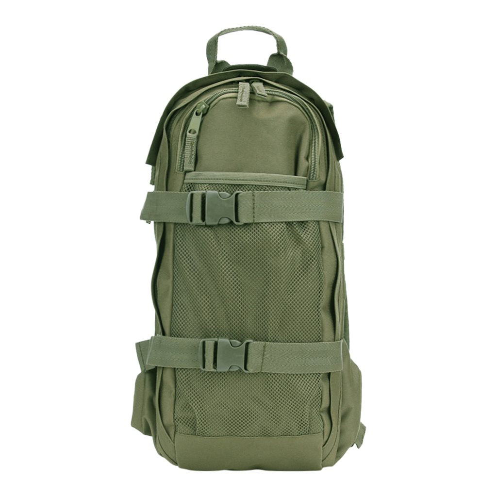 Mochila de hidratación negra con depósito y bolsillos de malla