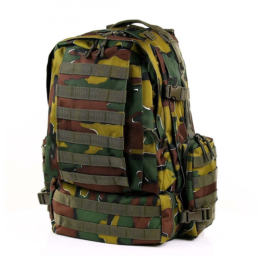 Mochila MOLLE 3-Days Belg Camo Jigsaw en camuflaje Jigsaw, vista general mostrando correas acolchadas y sistema MOLLE