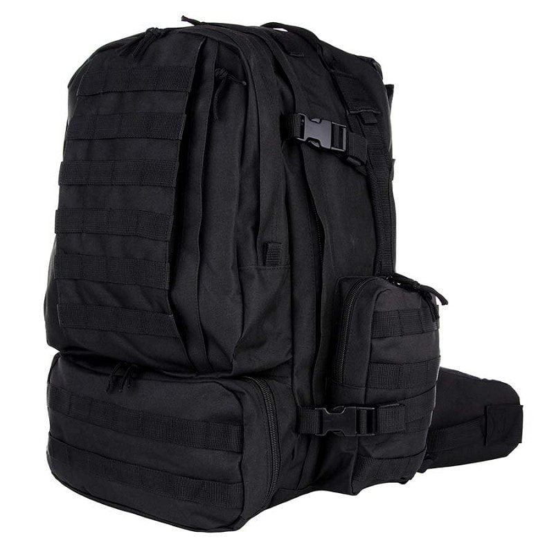Mochila MOLLE 3-DAYS 101INC negra, diseño modular, hombreras anchas y cierres Fastex