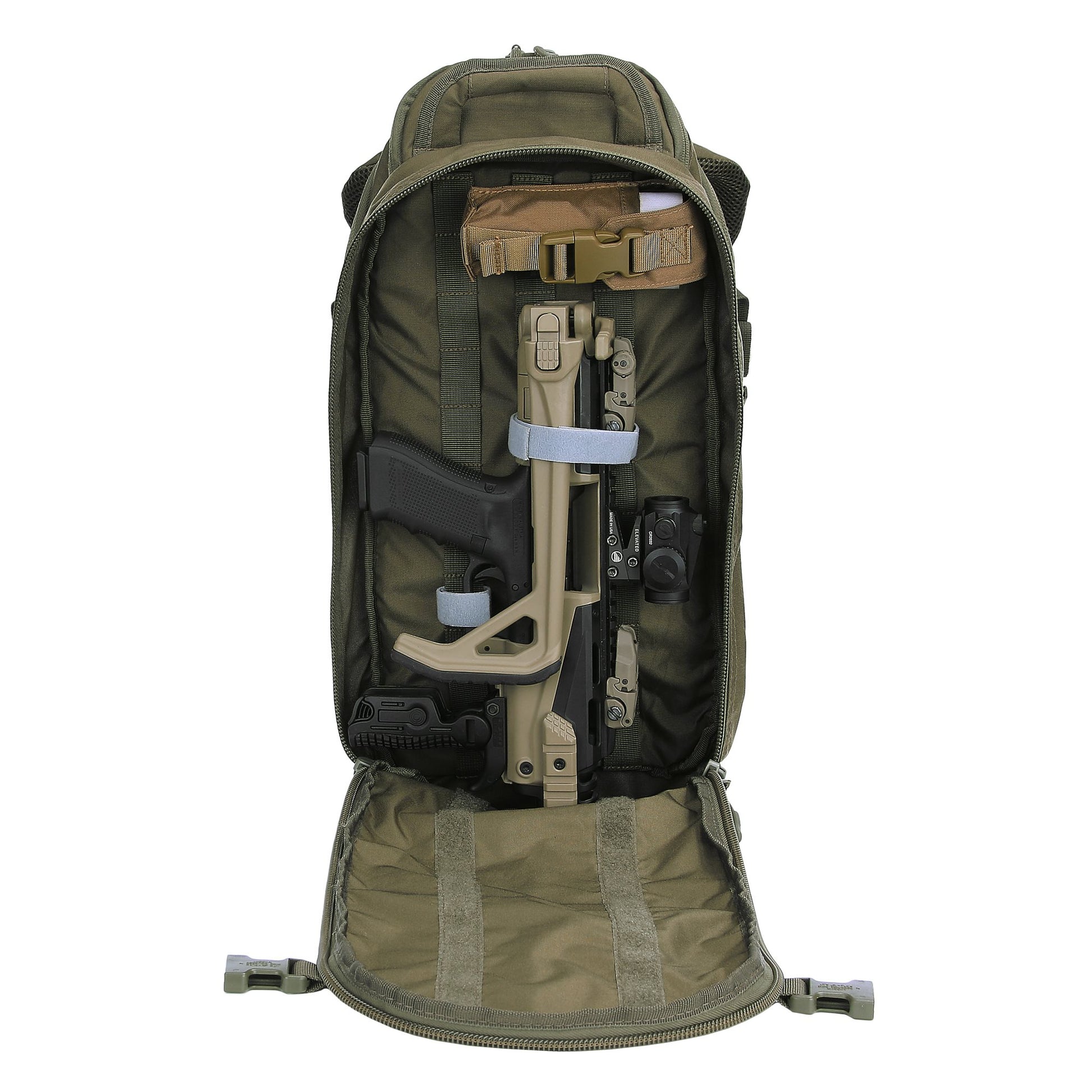 Mochila BUSHMATE PRO negra en Cordura 500D con funda reflectante naranja integrada