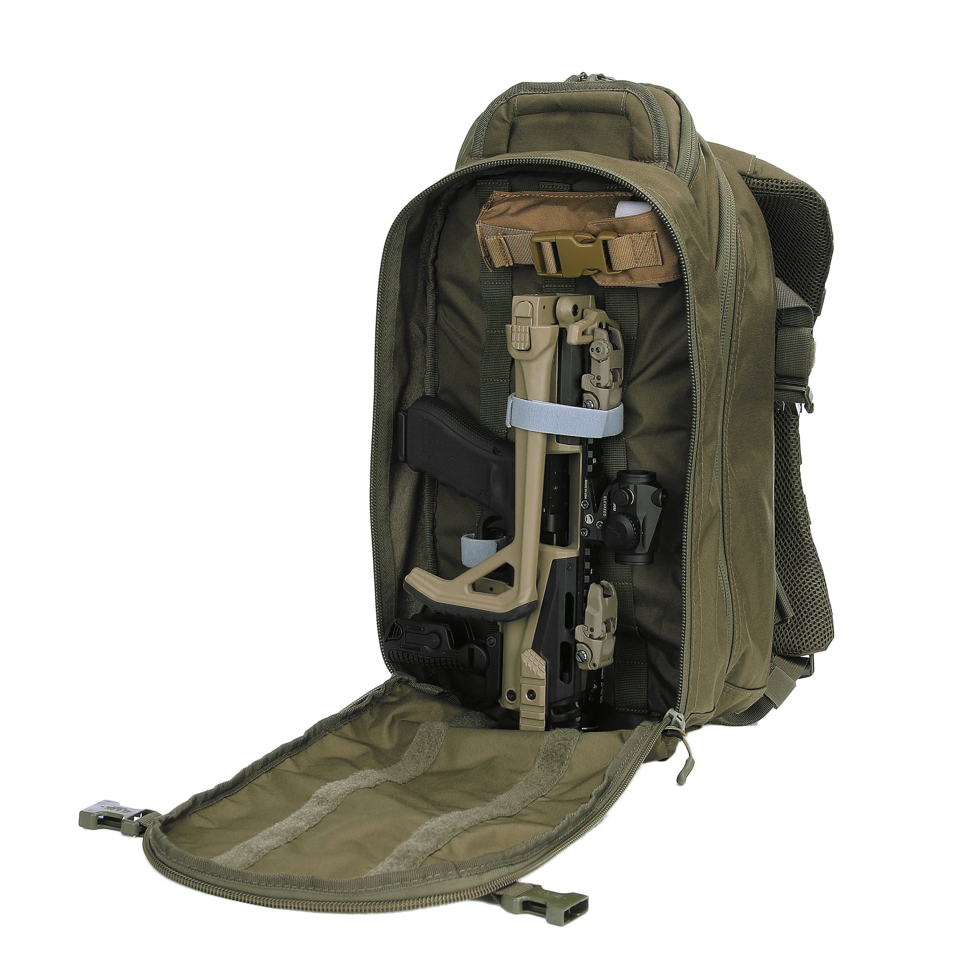 Mochila BUSHMATE PRO negra en Cordura 500D con funda reflectante naranja integrada