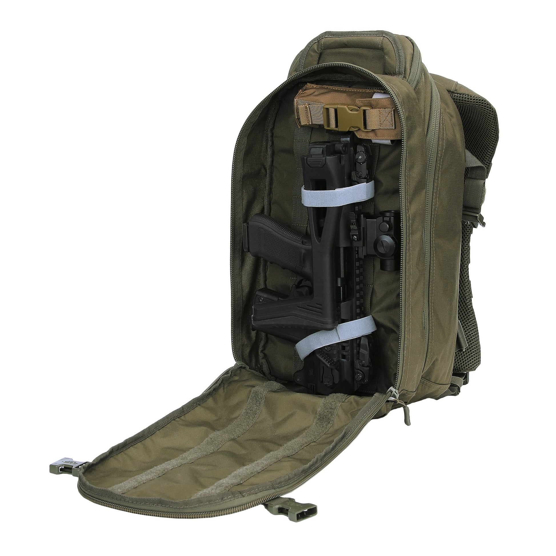Mochila BUSHMATE PRO negra en Cordura 500D con funda reflectante naranja integrada