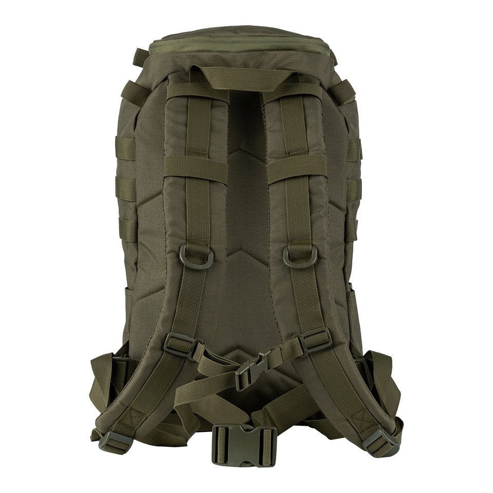 Mochila OPERATOR 20 L verde con entrada frontal no convencional para fácil llenado y acceso al equipo