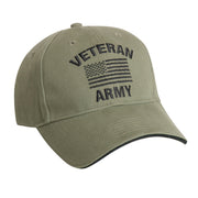 Gorra vintage verde con bordado VETERAN ARMY y bandera EE. UU., ajuste velcro