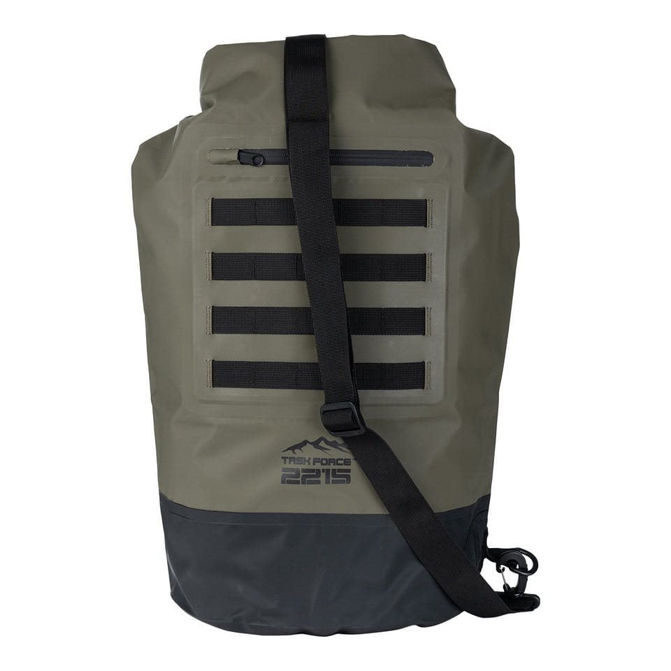 Bolsa náutica MOLLE impermeable verde en PVC 500D con correa ajustable
