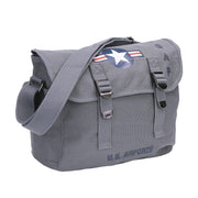 Bolsa bandolera de lona gris con emblema y textos USAF / U.S. Air Force