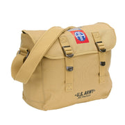 Bolsa bandolera 82nd Airborne de lona color arena con estampado U.S. Army y correa ajustable