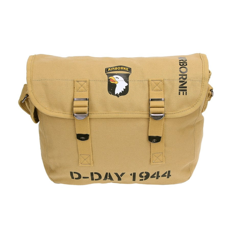 Bolsa bandolera de lona 101st Airborne color arena con estampado frontal