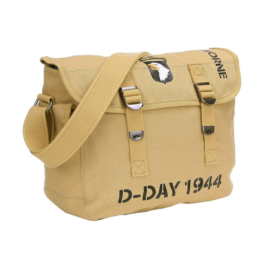Bolsa bandolera de lona 101st Airborne color arena con estampado frontal