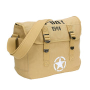 Bolsa bandolera de lona D-DAY 1944 beige con estampado negro y estrella aliada blanca, correa ajustable