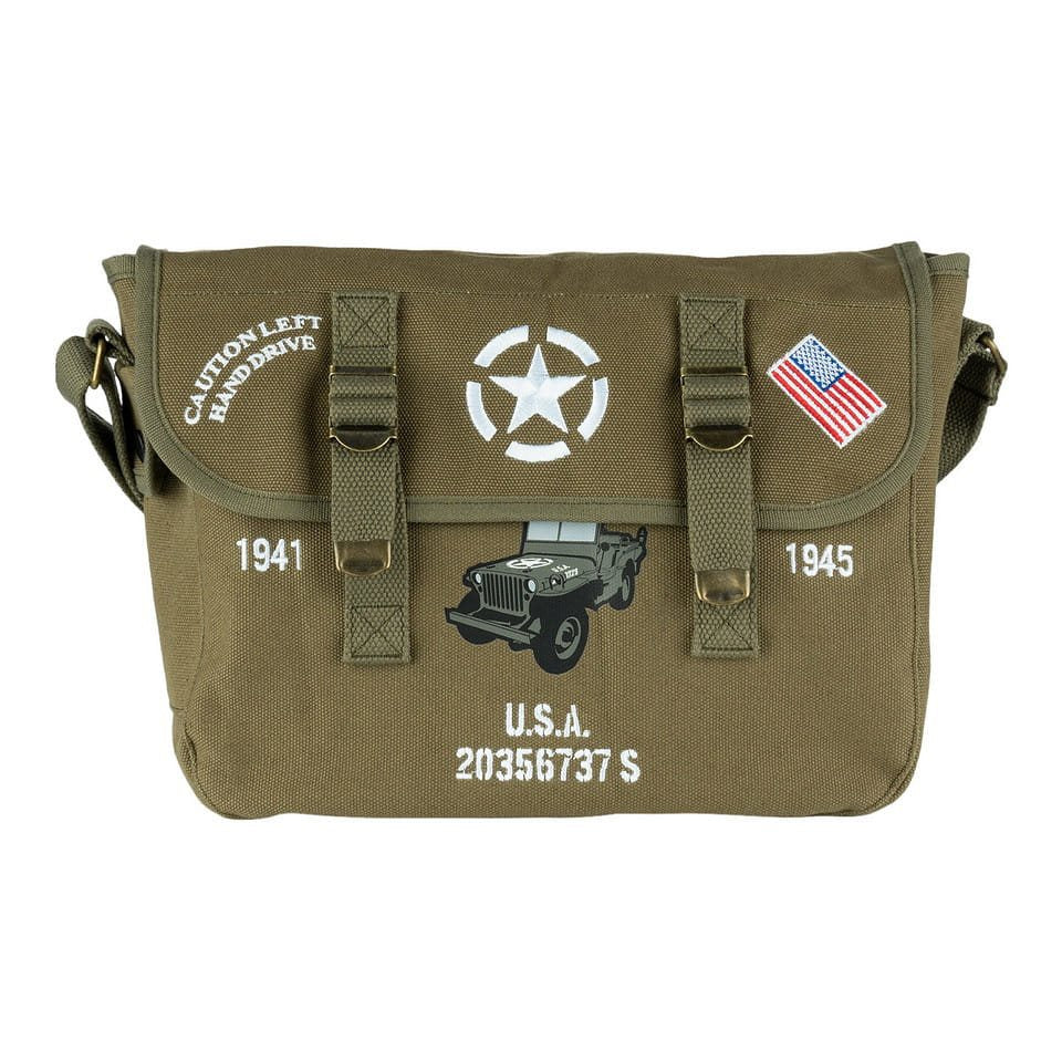 Bandolera de tela WILLYS con ilustración del jeep clásico