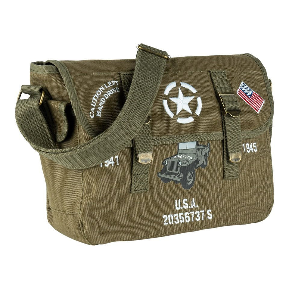 Bandolera de tela WILLYS con ilustración del jeep clásico