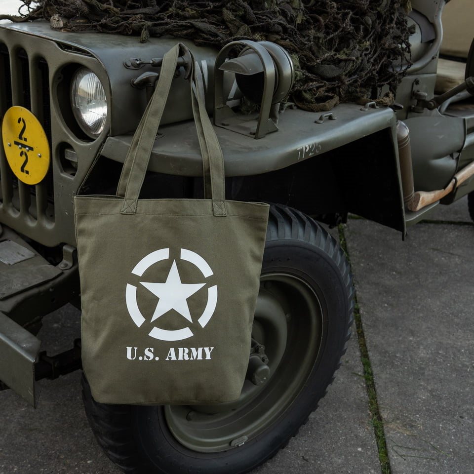 Bolsa de lona U.S. ARMY con estrella WWII y texto U.S. ARMY, plegable y resistente, 35x13x35 cm
