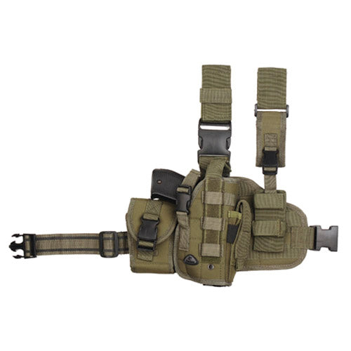 Funda muslera táctica para pistola derecha verde con panel MOLLE y bolsillo para cargador