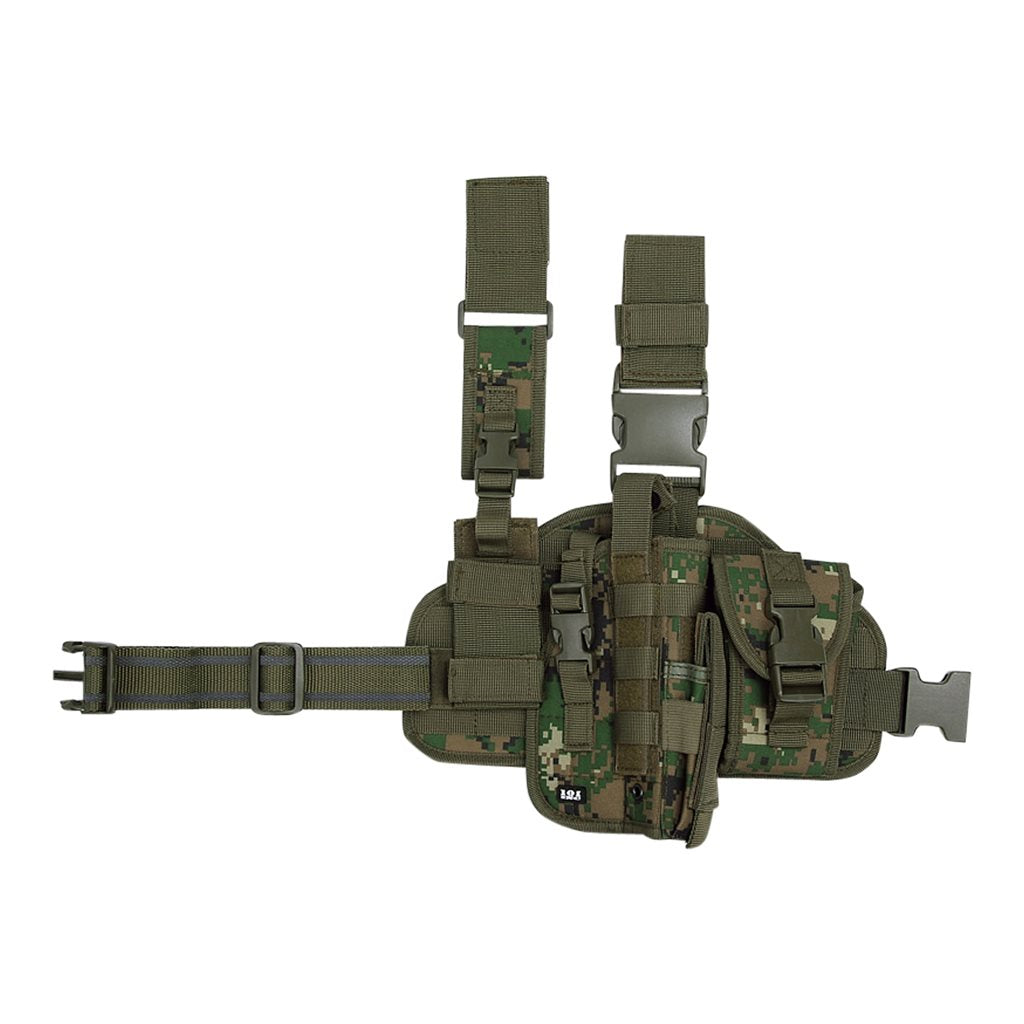 Funda muslera táctica para pistola derecha verde con panel MOLLE y bolsillo para cargador