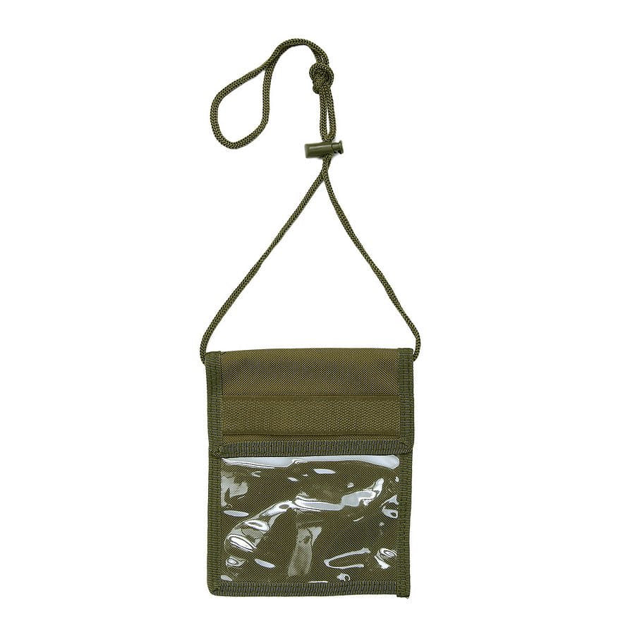 Funda ID negra en nylon resistente para documentos y tarjetas, colgante al cuello