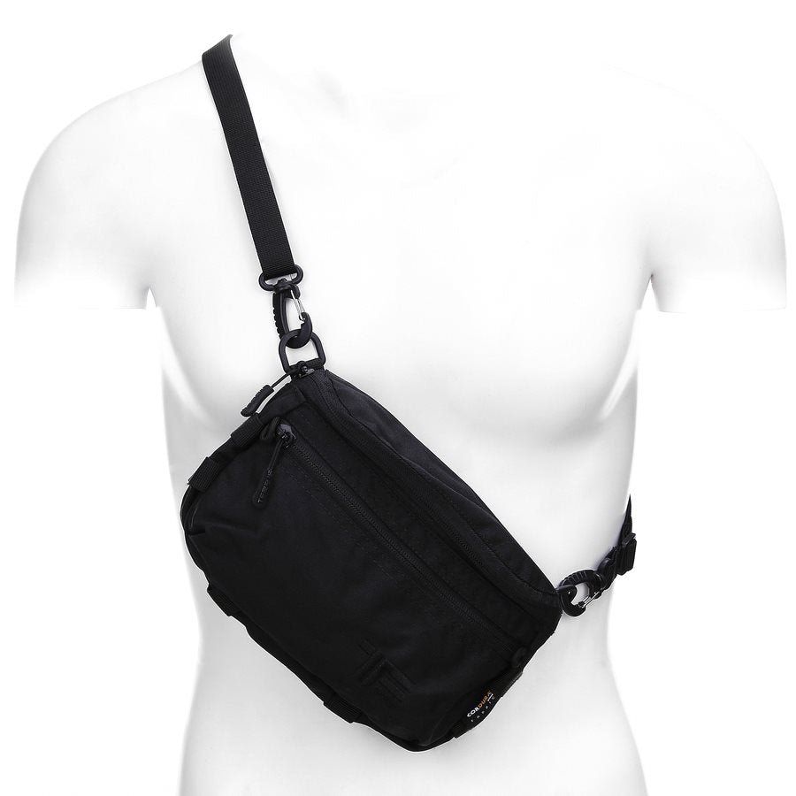 Bolso/riñonera EDC negra en Cordura 500D con correa desmontable y sistema modular externo