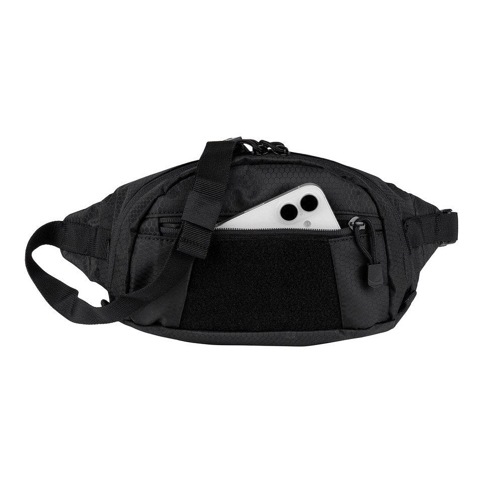 Riñonera HEXAGON FANNY negra con bolsillo de malla y sistema modular para accesorios