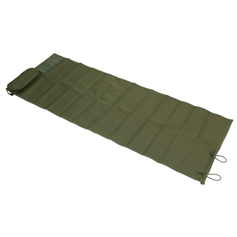 Esterilla de limpieza de armas verde con bolsillo en esquina y base engomada, 129 x 48 cm