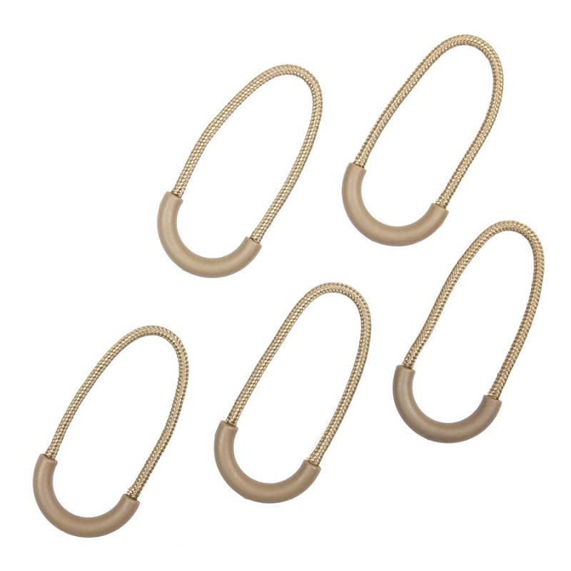 Pack de 5 tiradores para cremallera con ojo y empuñadura de plástico color Coyote