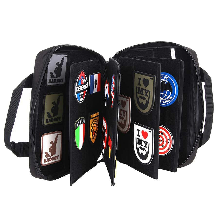 Bolsa negra para parches, diseño sencillo para organizar y transportar tus parches favoritos