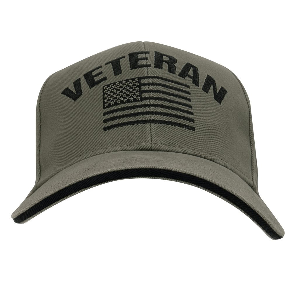 Gorra Vintage VETERAN verde con bandera de EE. UU. y bordado, corte de perfil bajo
