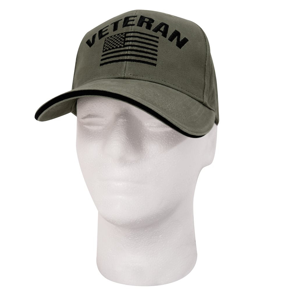 Gorra Vintage VETERAN verde con bandera de EE. UU. y bordado, corte de perfil bajo