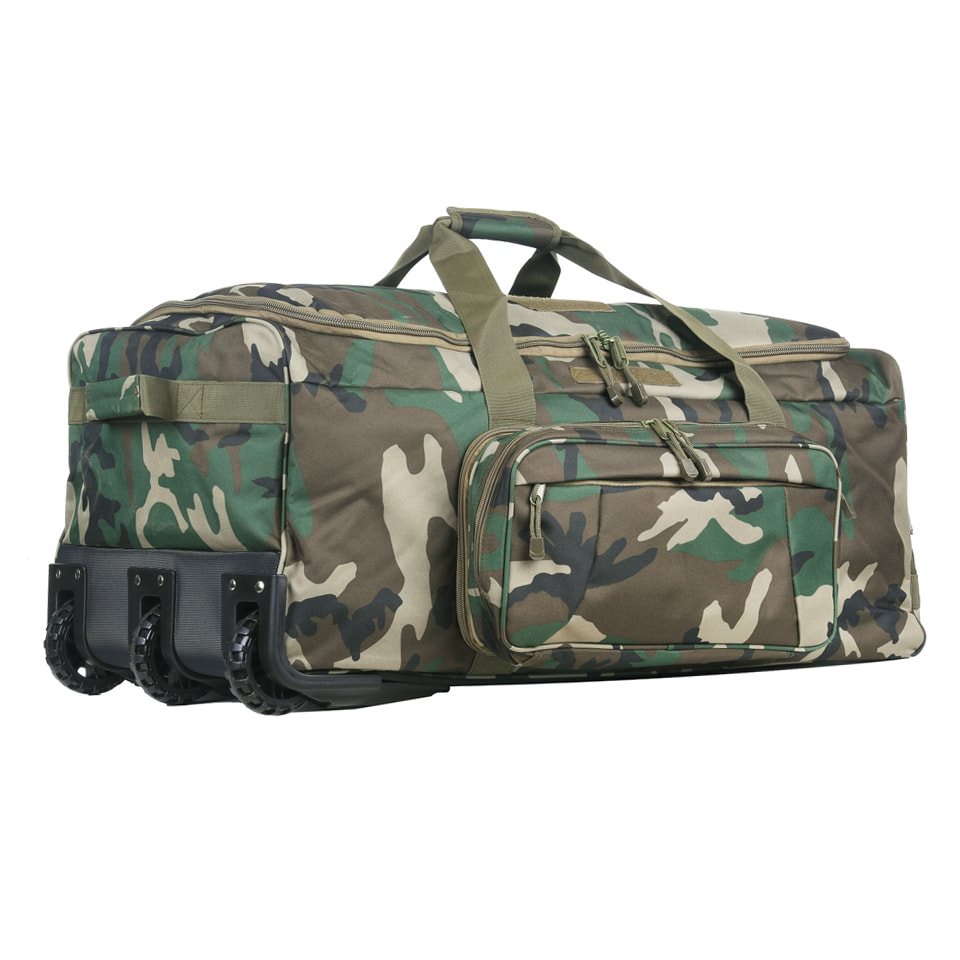 Bolsa COMMANDO verde con ruedas 124 L, nylon resistente, 85x45x38 cm