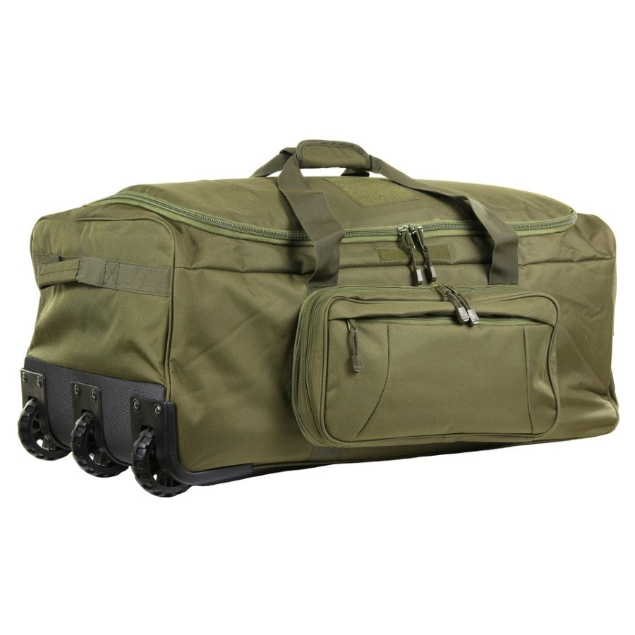 Bolsa COMMANDO verde con ruedas 124 L, nylon resistente, 85x45x38 cm