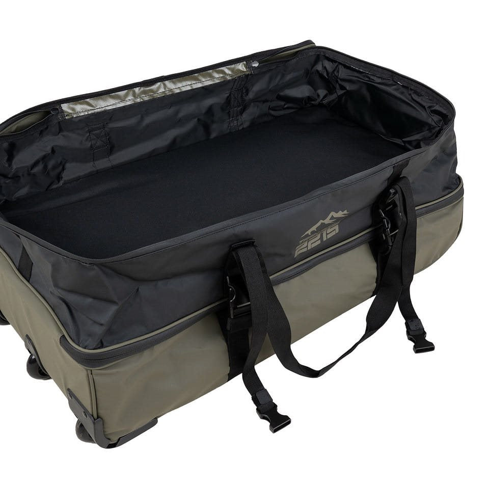 Bolsa de viaje verde COMMANDER PRO impermeable con cremalleras selladas, base reforzada y tres ruedas