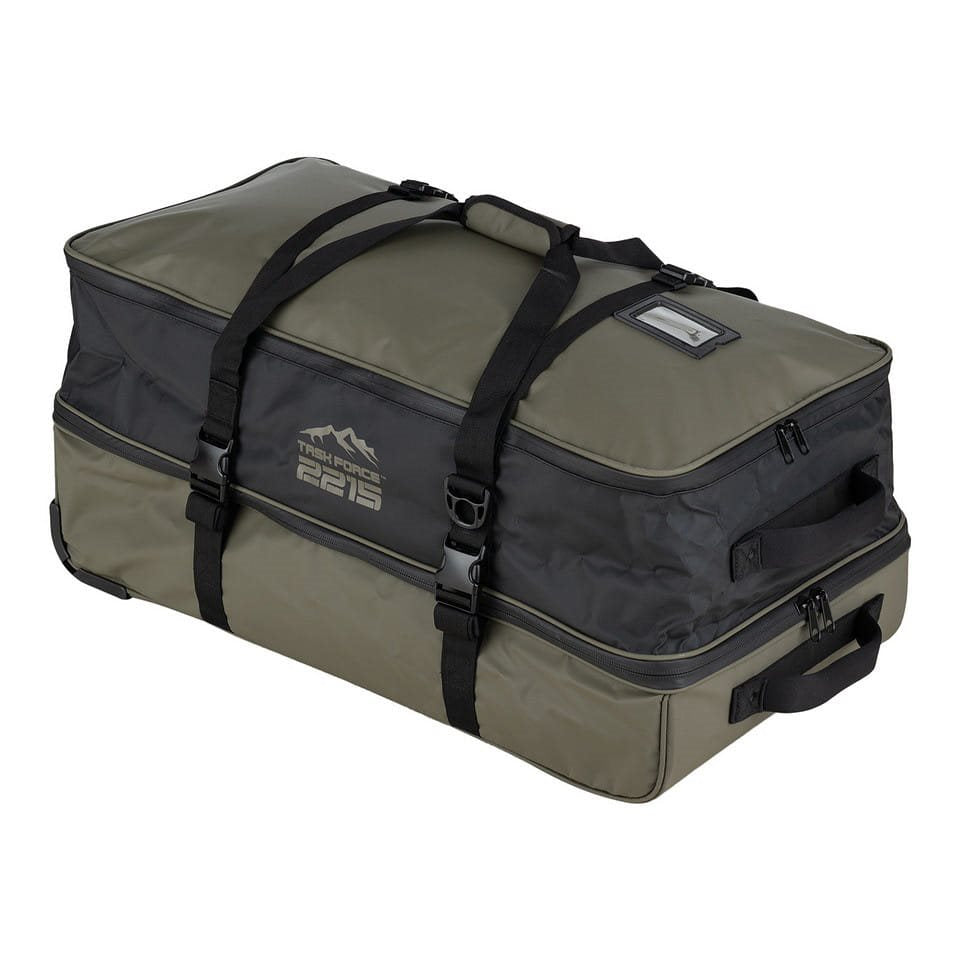 Bolsa de viaje verde COMMANDER PRO impermeable con cremalleras selladas, base reforzada y tres ruedas