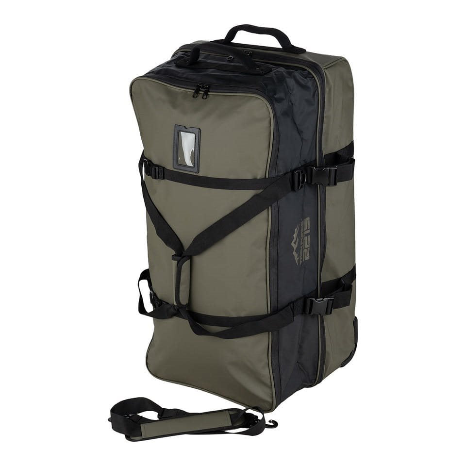 Bolsa de viaje verde COMMANDER PRO impermeable con cremalleras selladas, base reforzada y tres ruedas
