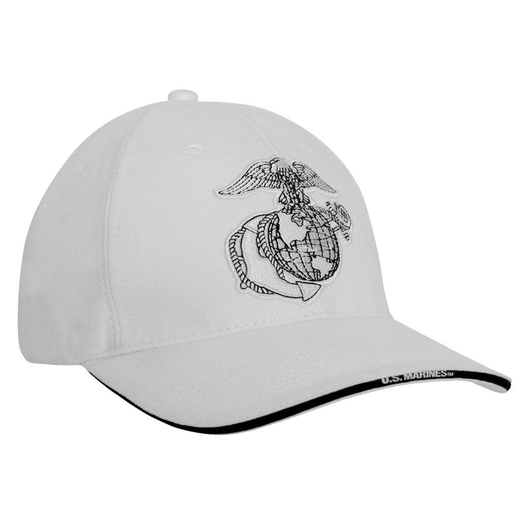 Gorra USMC blanca con emblema Globe & Anchor bordado