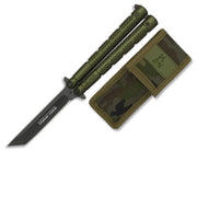 Navaja mariposa K25 Tanto verde con funda, navaja plegable metálica