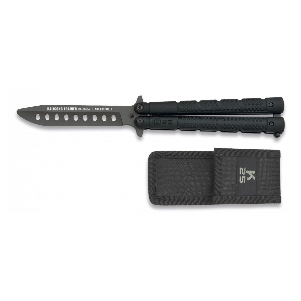 Cuchillo mariposa de entrenamiento K25 rojo con funda de nailon